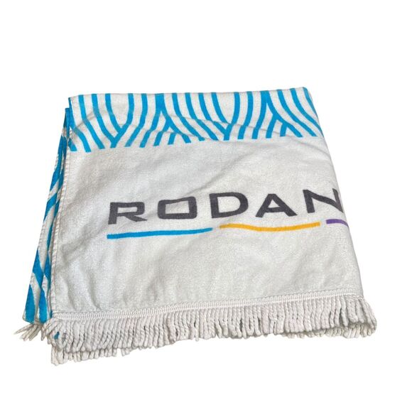 Rodan + Fields Lot Of 2 Blue Wave Beach Towels With Logo Fringe - Picture 7 of 14
